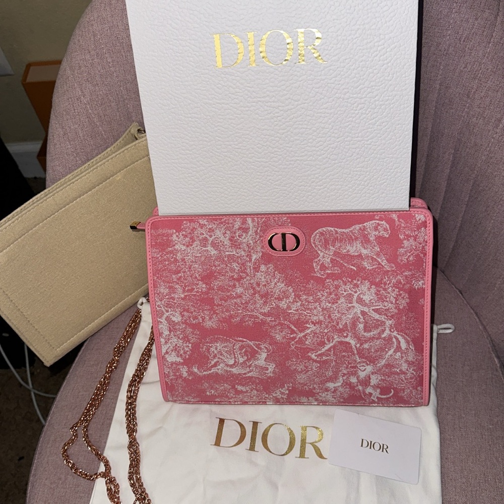 SOLD Dior Pink Tolie De Jouy Clutch With Chain